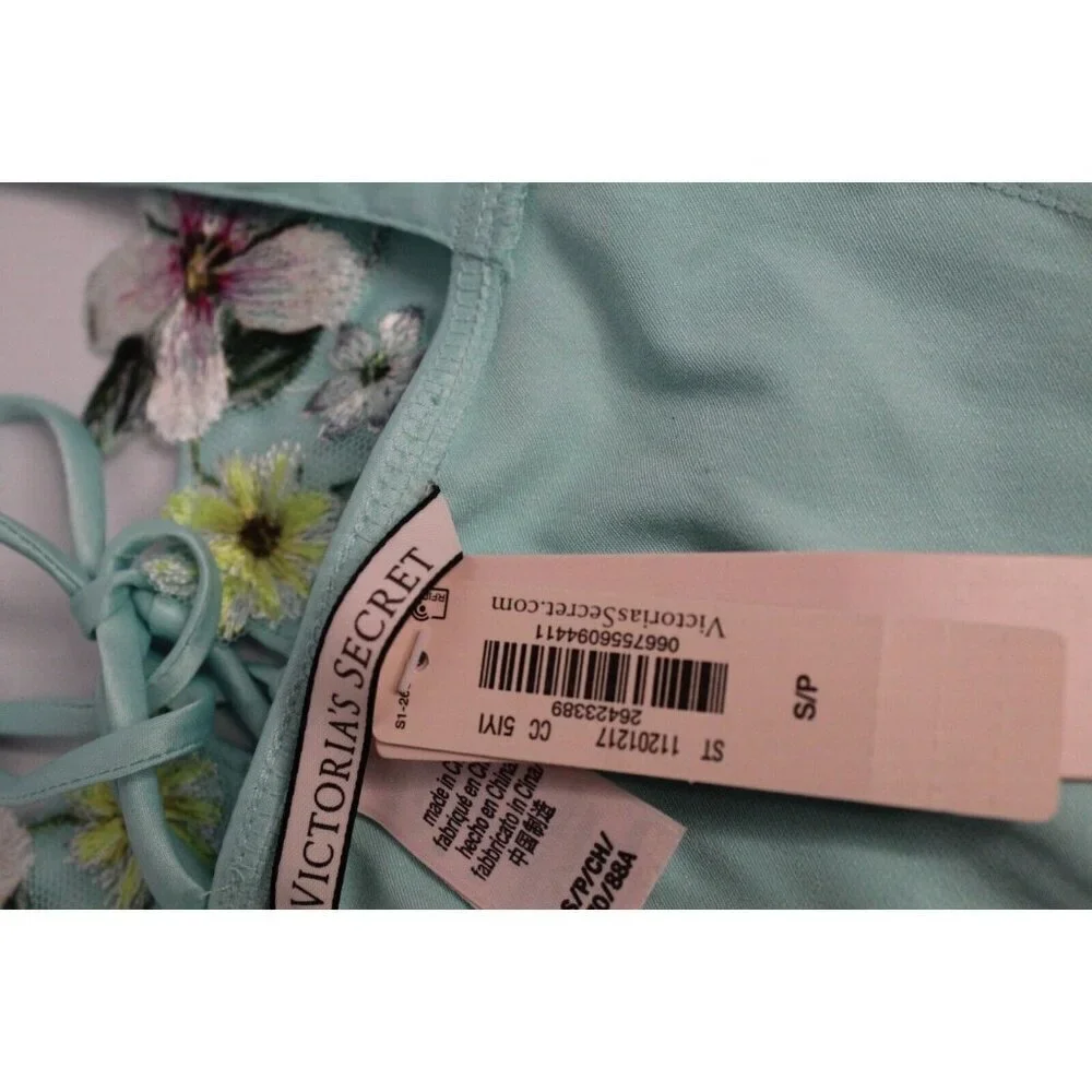 NWT Victoria Secret Lt. Blue/Green Lace Embellished Side Zip Cami Size Small - Picture 12 of 14